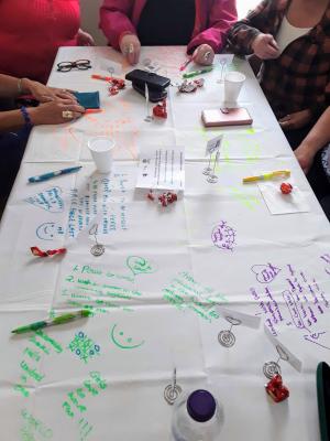 A tablecloth containing written work from several women | CRC NI