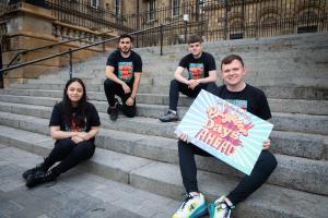 Pictured launching Good Relations Week 2021 is local young people (left to right) Esraa Hamido, Ahmed Fawzy, Aaron Smith and Aron Hughes | NICRC