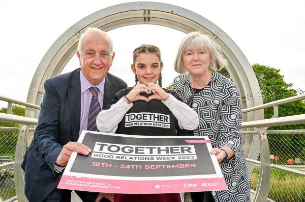 Pictured (left to right) is Martin McDonald MBE, Chair of the Community Relations Council, Zara McMahon from Victoria College Preparatory School and Jacqueline Irwin, Chief Executive of the Community Relations Council.